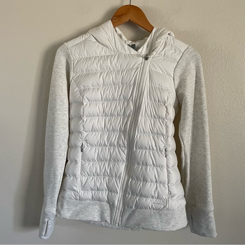 Athleta Responsible Down Sweatshirt Puffer Jacket Cream Size XS